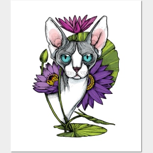 Sphynx Cat with Blue Lotus Posters and Art